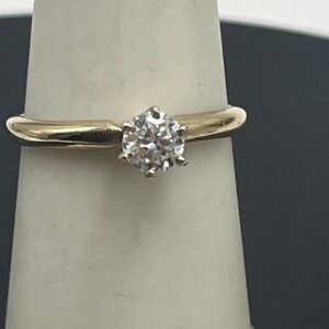 MJG 14k Yellow Gold Round 4.5mm Natural Diamond Solitaire Engagement Ring Sz 6